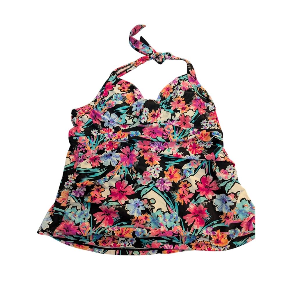 Collections by Catalina Tropical Tankini Tummy Control Modest Swim Plus Size 1X